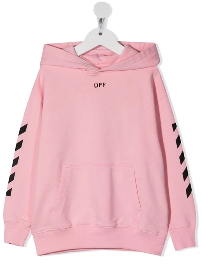 Off-white Pink Kids Hoodie With Off Stamp And Diagonals