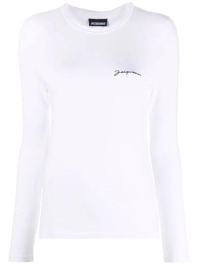 Jacquemus Logo Embroidered Long-sleeve T-shirt In White