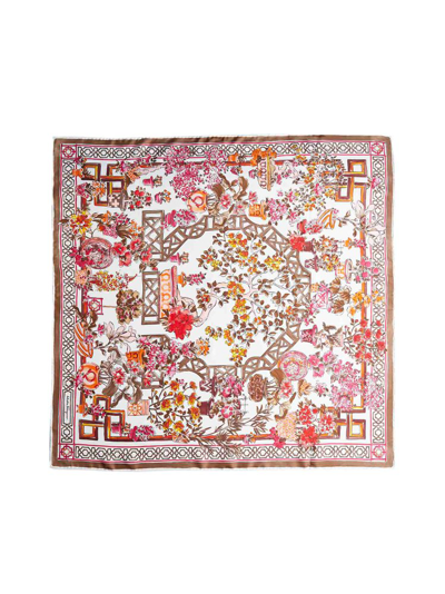 Ferragamo Bonsai Print Silk Foulard In Pink