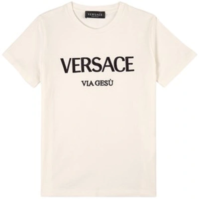 Versace Kids' Embroidered Logo Cotton T-shirt In White