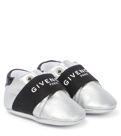 Givenchy Silver Leather Logo Baby Shoes In Light Grey | ModeSens