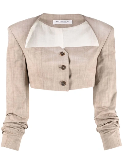 Philosophy Di Lorenzo Serafini Cropped Button-up Blouse In Neutrals