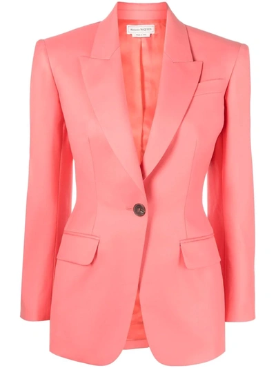 Alexander Mcqueen Wool Single Breast Blazer Jacket In Pink