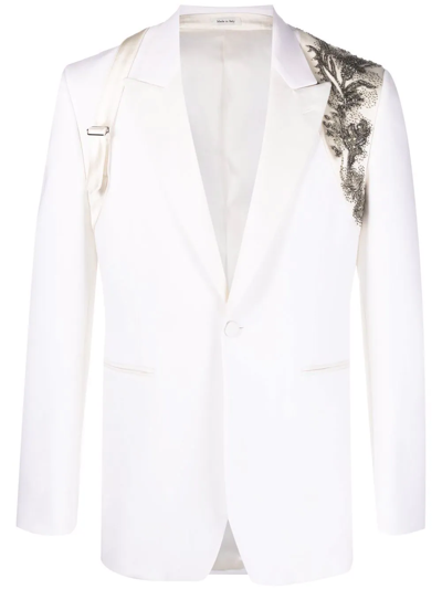 【送料&関税込】Alexander McQueen Ivory Wool Blazer Alexander Mcqueen Slim-fit Harness-detailed Embellished Wool