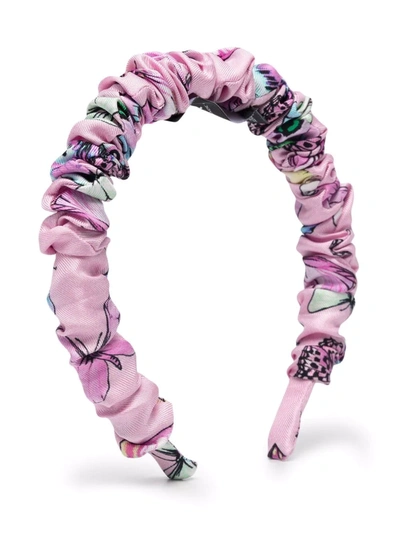 Versace Ruched Butterfly-print Hairband In Pink