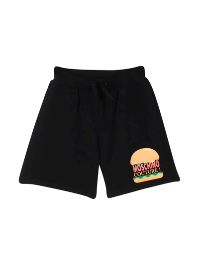 Moschino Kids' Hamburger Logo Cotton Shorts In Black