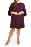 Maree Pour Toi Plus Size Ruffle Sleeve Sheath Dress In Dark Purple