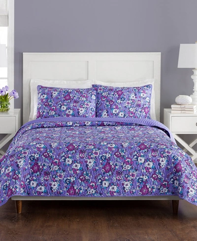 Vera Bradley Enchanted Garden 3 Piece Quilt Set, King Bedding In Purple
