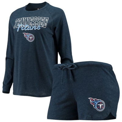 Concepts Sport Women's Navy Tennessee Titans Meter Knit Long Sleeve Raglan Top And Shorts Sleep Set