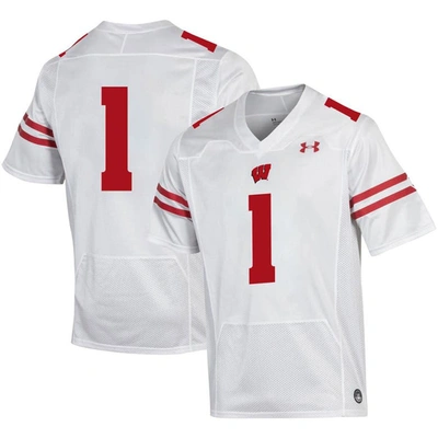 Under Armour #1 White Wisconsin Badgers Premier Football Jersey