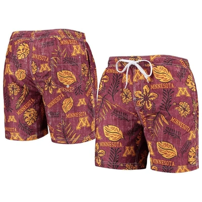 Wes & Willy Men's  Maroon Minnesota Golden Gophers Floral Volley Logo Swim Trunks