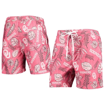 Wes & Willy Men's  Crimson Oklahoma Sooners Vintage-like Floral Swim Trunks