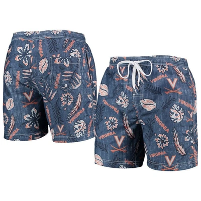 Wes & Willy Men's  Navy Virginia Cavaliers Vintage-like Floral Swim Trunks