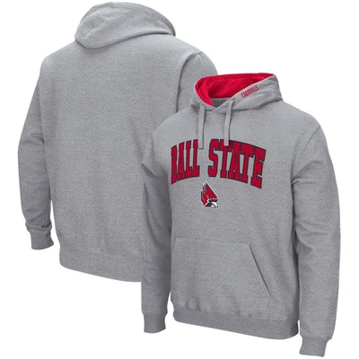 Colosseum Men's  Heathered Gray Ball State Cardinals Arch And Logo 3.0 Pullover Hoodie