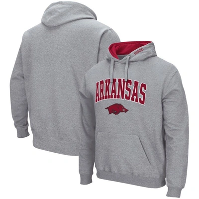 Colosseum Men's  Heathered Gray Arkansas Razorbacks Arch And Logo 3.0 Pullover Hoodie