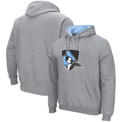 Colosseum Heathered Gray Johns Hopkins Blue Jays Arch And Logo Pullover Hoodie In Heather Gray