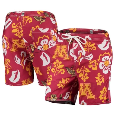Wes & Willy Maroon Minnesota Golden Gophers Floral Volley Logo Swim Trunks