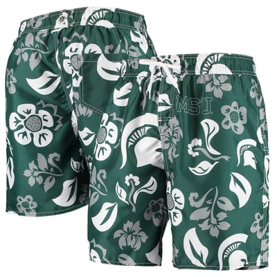 Wes & Willy Men's  Green Michigan State Spartans Floral Volley Swim Trunks