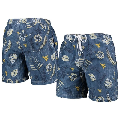 Wes & Willy Navy West Virginia Mountaineers Vintage Floral Swim Trunks