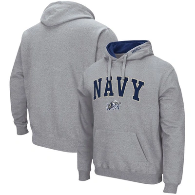 Colosseum Men's  Heathered Gray Navy Midshipmen Arch And Logo 3.0 Pullover Hoodie