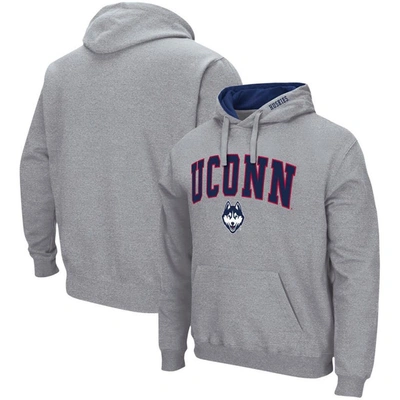 Colosseum Men's  Heathered Gray Uconn Huskies Arch And Logo 3.0 Pullover Hoodie