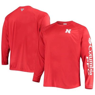Columbia Scarlet Nebraska Huskers Big & Tall Terminal Tackle Omni-shade Long Sleeve Raglan T-shirt