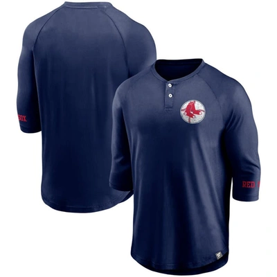 Fanatics Branded Navy Boston Red Sox Sport Resort Weathered Henley Washed Raglan 3/4-sleeve T-shirt