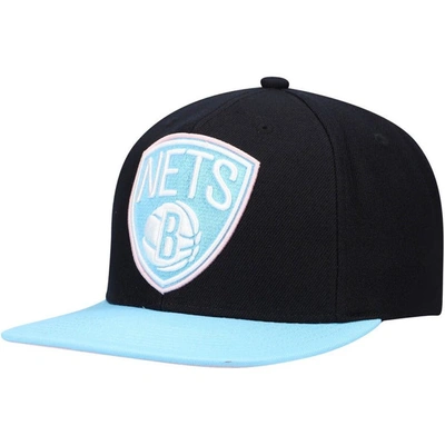 Mitchell & Ness Men's Black And Light Blue Philadelphia 76ers Pastel Snapback Hat In Black,light Blue