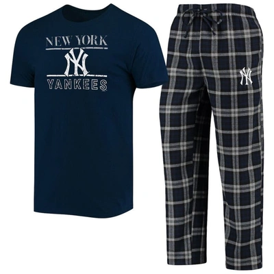 Concepts Sport Men's  Navy, Gray New York Yankees Lodge T-shirt And Pants Sleep Set In Navy,gray