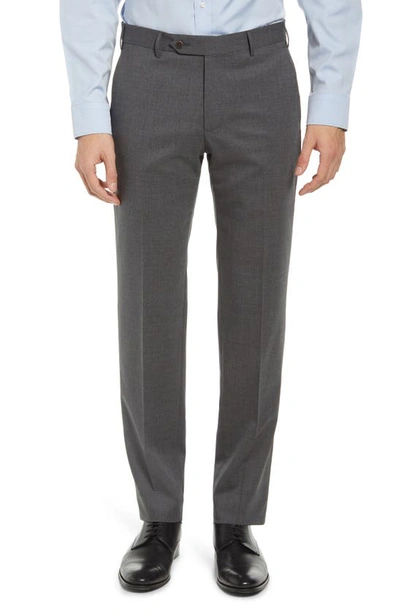 Zanella Parker Flat Front Wool Trousers In Grey