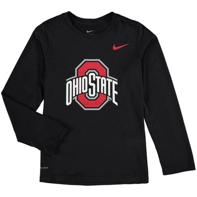 Nike Kids' Youth  Heathered Black Ohio State Buckeyes Legend Logo Long Sleeve Performance T-shirt