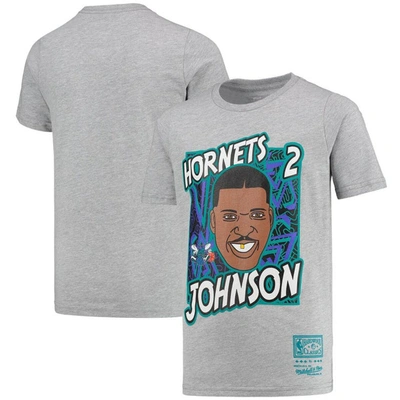 Mitchell & Ness Kids' Youth  Larry Johnson Gray Charlotte Hornets Hardwood Classics King Of The Court Playe In Heather Gray