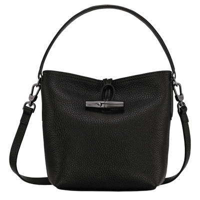 Longchamp Roseau Essential Leather Bucket Bag In Noir