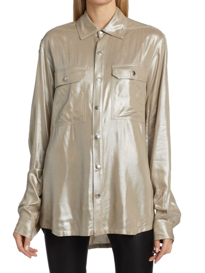 Rick Owens Metallic Effect Shirt In Silver