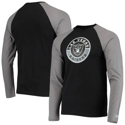 New Era Men's  Black, Gray Las Vegas Raiders League Raglan Long Sleeve T-shirt In Black,gray