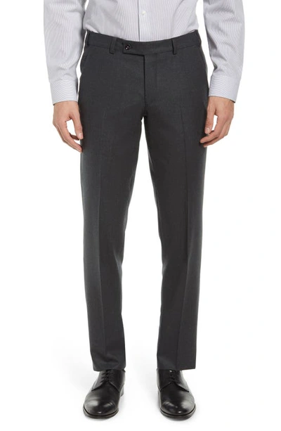 Ted Baker Jerome Flat Front Wool Dress Pants In Charcoal