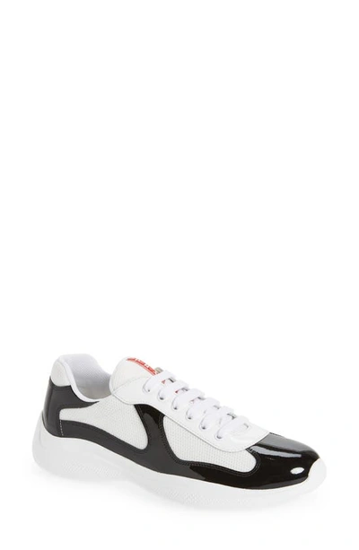 Prada Men's American's Cup Bicolor Trainer Sneakers In Nero Bianco