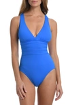 La Blanca Island Goddess Multistrap Cross Back One Piece Swimsuit In Capri Blue