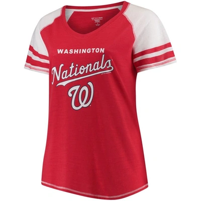 Soft As A Grape Red Washington Nationals Plus Sizes Three Out Color Blocked Raglan Sleeve T-shirt