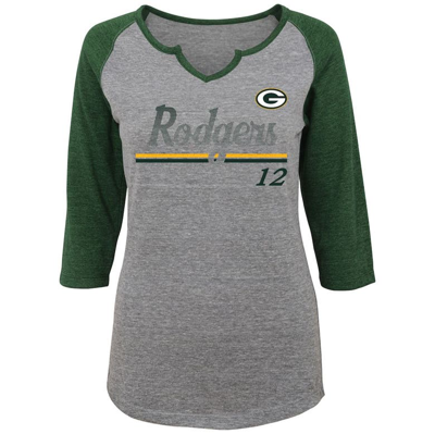 Outerstuff Juniors Aaron Rodgers Heathered Gray/green Green Bay Packers Over The Line Player Name & Number Tri- In Heather Gray