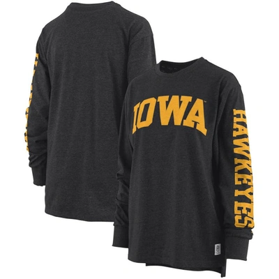 Pressbox Heathered Black Iowa Hawkeyes Two-hit Canyon Long Sleeve T-shirt