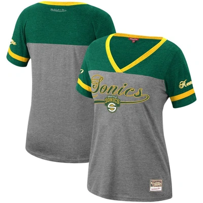 Mitchell & Ness Shawn Kemp Heathered Charcoal Seattle Supersonics Team Captain V-neck T-shirt In Heather Charcoal