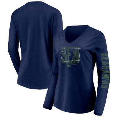Fanatics Branded Navy Seattle Seahawks Hometown Collection V-neck Long Sleeve T-shirt
