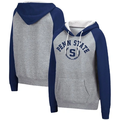 Colosseum Heathered Gray Penn State Nittany Lions Contrast Raglan Pullover Hoodie In Heather Gray
