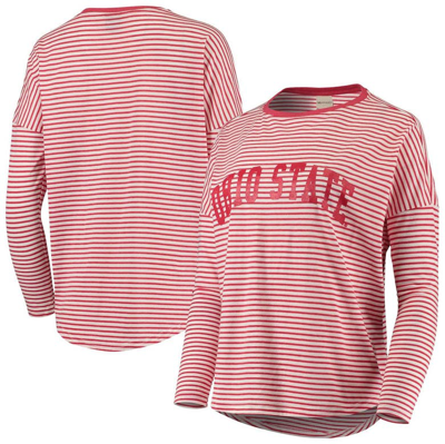 Ug Apparel Scarlet/white Ohio State Buckeyes Melange Striped Boxy Long Sleeve T-shirt