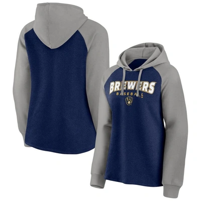 Fanatics Women's  Branded Navy, Gray Milwaukee Brewers Recharged Raglan Pullover Hoodie In Navy,gray