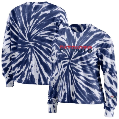 Wear By Erin Andrews Navy New England Patriots Tie-dye Cropped Long Sleeve T-shirt