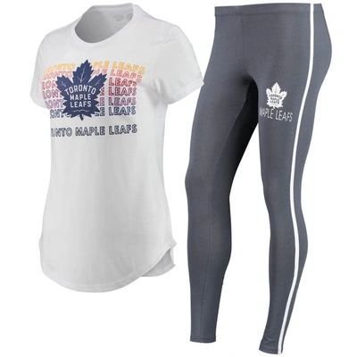 Concepts Sport Women's  White, Charcoal Toronto Maple Leafs Sonata T-shirt And Leggings Set In White,charcoal