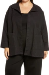Eileen Fisher Stand Collar Organic Cotton & Hemp Jacket In Black