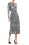 Mac Duggal Paillette Embellished Long Sleeve Midi Dress In Charcoal